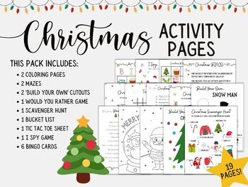 Preview of Christmas Activity Pages for Kids | Printable Holiday Activities | BINGO