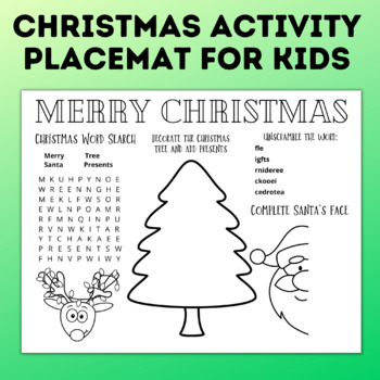 Christmas Activity Placemat for Kids by Paper Scissors Craft | TpT