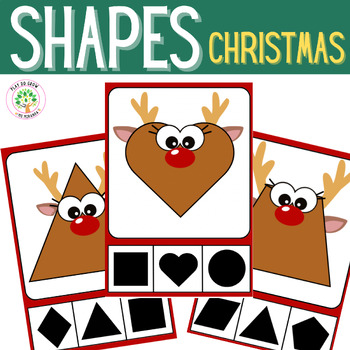 Preview of Christmas Activity. Reindeer 2D Shapes Match Clip Cards. Kindergarten&PreK Game
