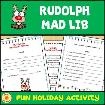 Preview of Christmas Activity Rudolph Mad Lib Parts of Speech Review