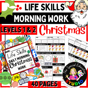 Preview of Christmas Activity Workbook BUNDLE Life skills Special Ed Morning Work L1&L2