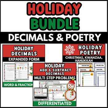 Preview of Christmas Add and Subtract Decimals Math Word Problems and Poetry