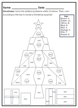 Preview of Christmas Add and Subtract within 10 Color by Code Worksheets