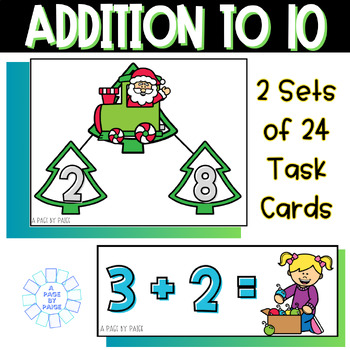 Preview of Christmas Add to 10 Task Cards - Addition Task Cards for Sums to 10
