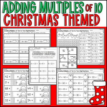 Preview of Christmas Adding Multiples of Ten to Two Digit Numbers Worksheets