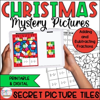 Preview of Christmas Adding and Subtracting Fractions Mystery Pictures 