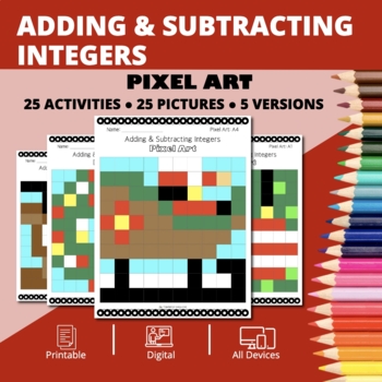 Preview of Christmas: Adding & Subtracting Positive & Negative Integers Pixel Art Activity