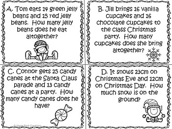 Christmas 2 & 3 Digit Addition Task Cards with Word Problems | TPT