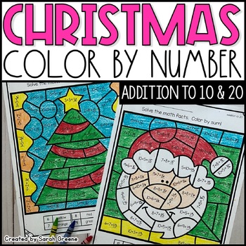 Christmas Color by Number for Addition to 10 and 20 | TPT