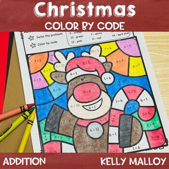 Christmas Addition Color by Number Coloring Pages | TPT