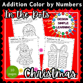 Christmas, Addition, Color by Numbers in the Dots to 15,20 Worksheets