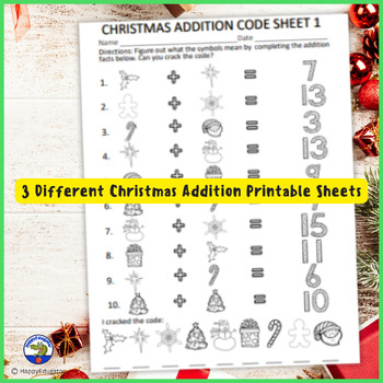 Christmas Addition Crack the Code Fun Worksheets by HappyEdugator