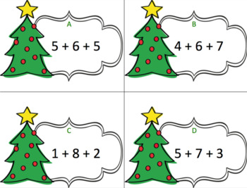 Preview of Christmas Addition Number Strings Task Cards: Make 10 to Add