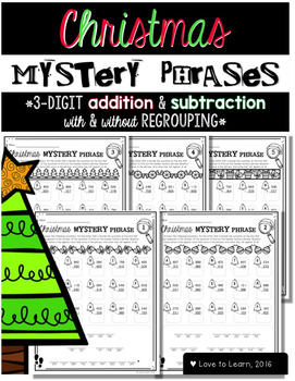 Preview of Christmas Addition & Subtraction Math Mystery Phrases (3-Digit)