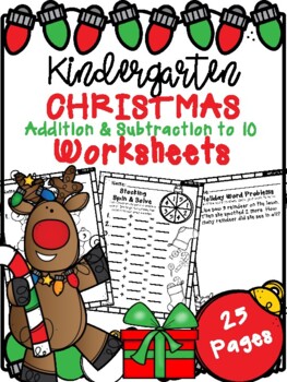 Christmas Addition & Subtraction to 10 Worksheets (Kindergarten)