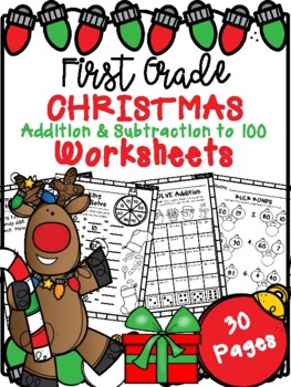 Preview of Christmas Addition & Subtraction to 100 Worksheets (First Grade)