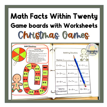 Preview of Christmas Addition & Subtraction to 20,  Board Games  with Math Worksheets