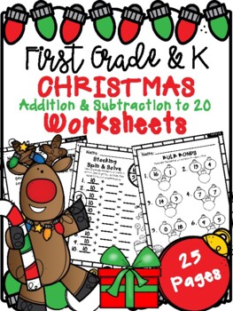 Preview of Christmas Addition & Subtraction to 20 Worksheets (Kindergarten & First Grade)