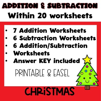 Christmas Addition Subtraction Within 20 Worksheets By Teaching Naturally