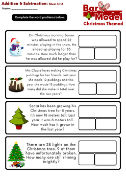 Christmas Addition and Subtraction Bar Model Word Problems - Grades 1 and 2