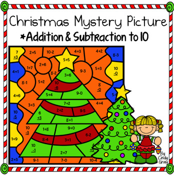 Preview of Christmas ~ Addition and Subtraction Within 10 ~ Color by Code ~ Christmas Tree