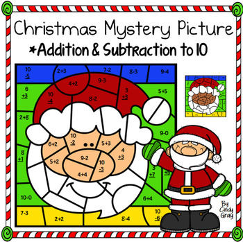 Preview of Christmas ~ Addition and Subtraction Within 10 ~ Color by Code ~ Santa Claus