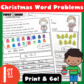 Preview of Christmas Addition and Subtraction Word Problems First Grade Math Worksheets