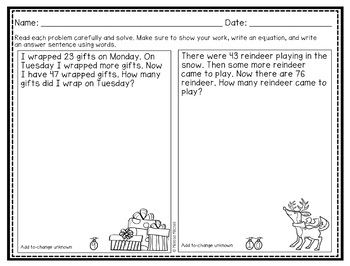 Christmas Addition and Subtraction Word Problems Second Grade | TpT