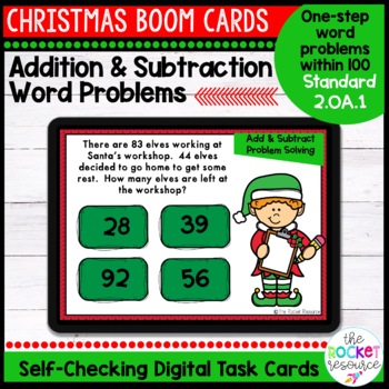 Preview of Christmas Addition and Subtraction Word Problems within 100 BOOM™ Cards | 2.OA.1