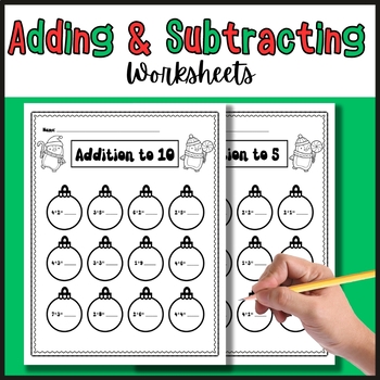 Preview of Christmas Addition and Subtraction Worksheets - Winter Math - Morning Work