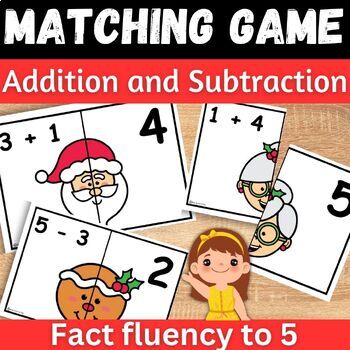Preview of Christmas Math Addition and subtraction within 5 Matching game for Kindergarten