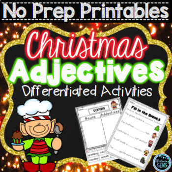 Preview of Christmas Adjectives | Adjectives Worksheets for Kindergarten and First Grade