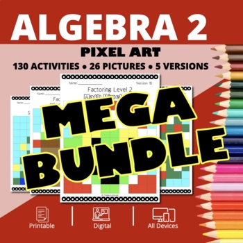 Preview of Christmas Algebra 2 BUNDLE: Pixel Art Activities