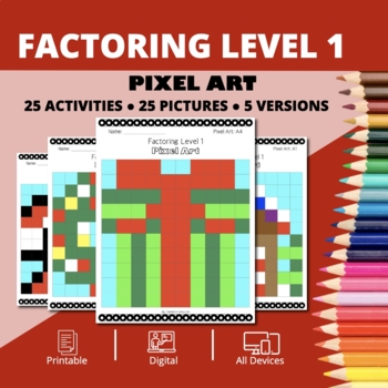 Preview of Christmas: Algebra Factoring Level 1 Pixel Art Activity