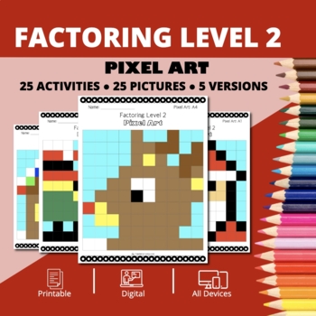 Preview of Christmas: Algebra Factoring Level 2 Pixel Art Activity