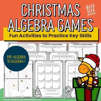Preview of Christmas Algebra Games - Low-Prep - Games, Riddles & More - PRINTABLE