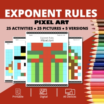 Preview of Christmas: Algebra Exponent Rules Pixel Art Activity