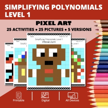 Preview of Christmas: Algebra Simplifying Polynomials Level 1 Pixel Art Activity