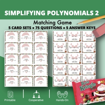 Preview of Christmas: Algebra Simplifying Polynomials Level 2 Matching Game