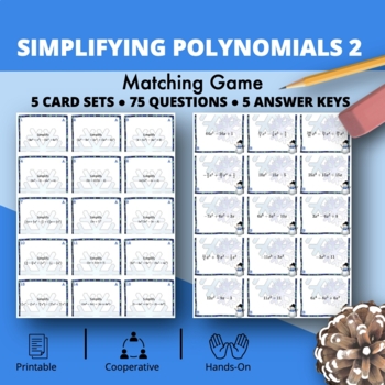 Preview of Winter: Algebra Simplifying Polynomials Level 2 Matching Game