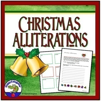 Preview of Christmas Alliterations Writing Practice with Easel Activity