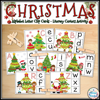 Preview of Christmas Alphabet Letter Clip Cards Fine Motor Literacy Centers Activity