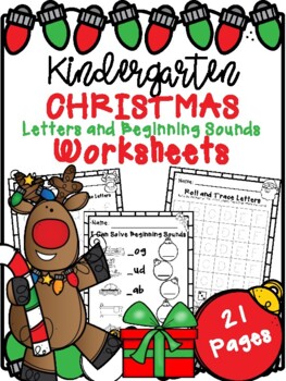 Preview of Christmas Alphabet Letters and Beginning Sounds Worksheets (Kindergarten)