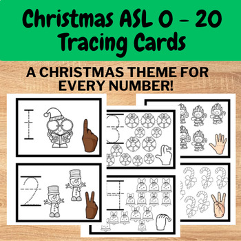 Preview of Christmas American Sign Language (ASL) Number Tracing flashcards, numbers 0 - 20