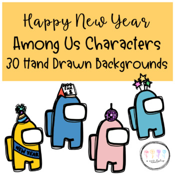 Preview of Happy New Year Among Us Characters I Hand Drawn Doodles