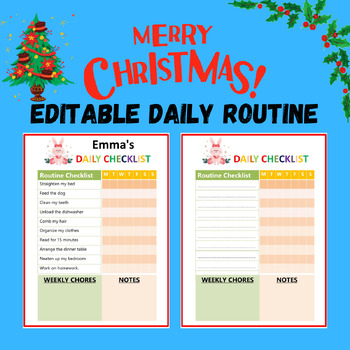 Preview of Christmas And New Year Editable Rainbow Daily Routine Chart Home School