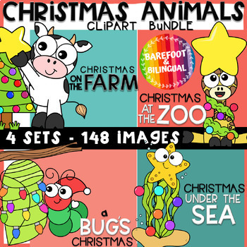 Preview of Christmas Animal Clipart Bundle | Christmas Insects, Ocean, Zoo & Farm Clipart