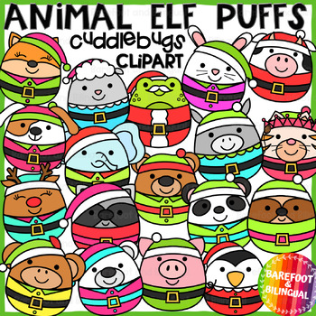 Preview of Christmas Animal Elves Clipart Puffs | Christmas Clipart | Cuddlebugs Collection