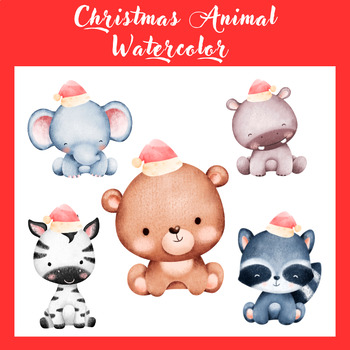 Preview of Christmas Animal Watercolor Clipart