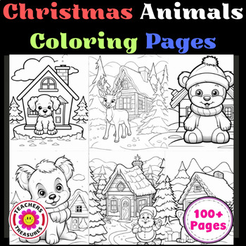 Preview of Christmas Animals Coloring Pages For Adults Thanksgiving & Christmas Activities